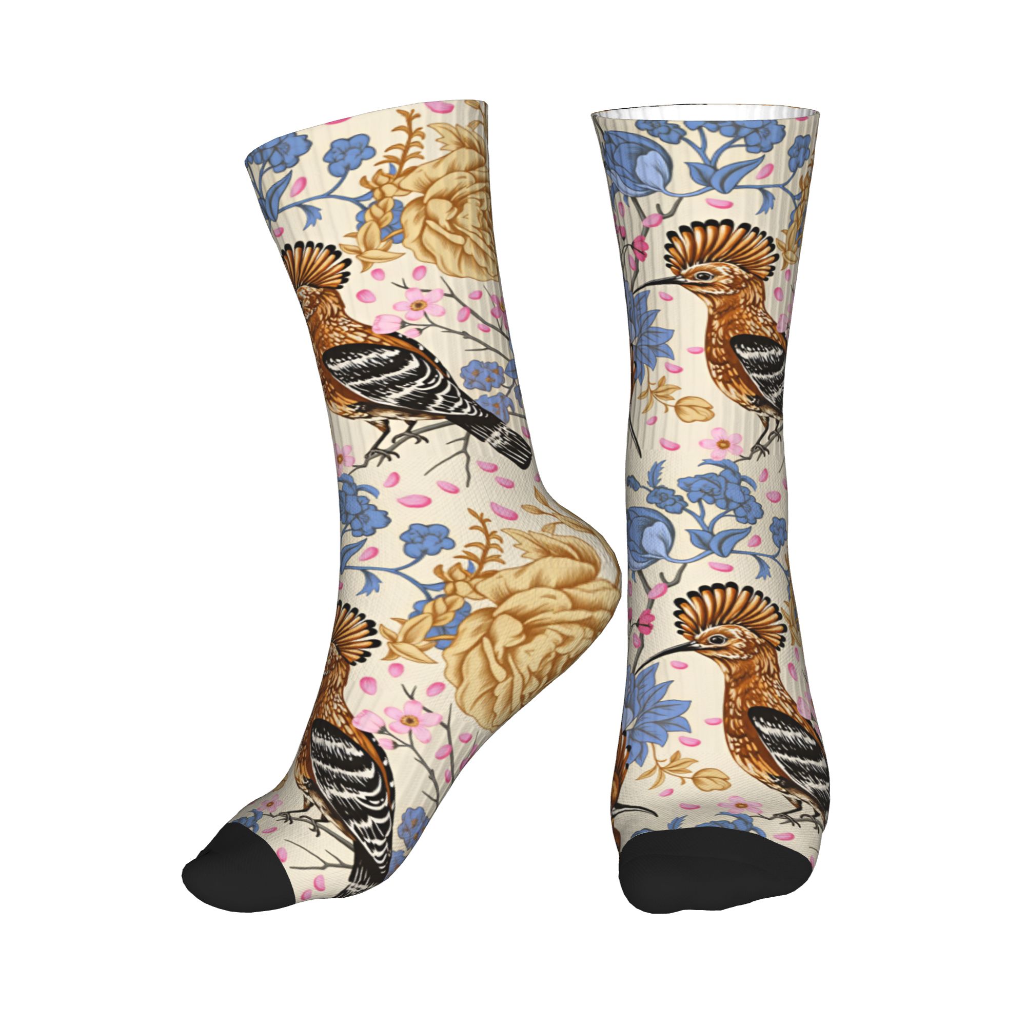 Dress Sock Men - Hoopoe Bird Mavi Şakayık Vintage Çiçekli
